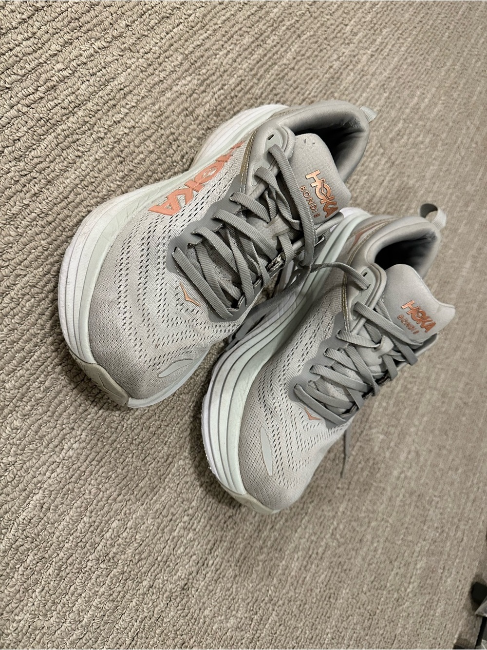Hoka Bondi 8 Women's Light Gray with Coral Accent Running Shoes